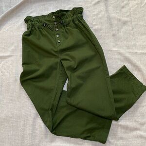 Urban Outfitters XS Terra High Rise Wide Leg Olive Green Pants Trousers Button